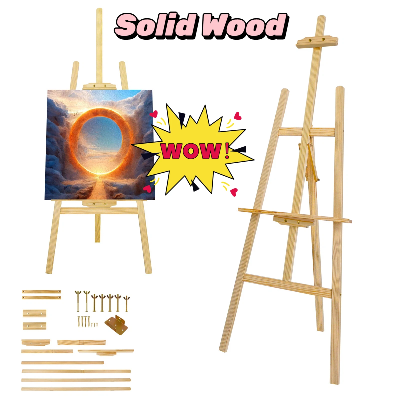Caballete de Madera Ajustable de 150cm/175cm (59″/69″), Trípode Plegable para Pintura Artística, Ideal para Pósteres de Boda y Letreros de Bienvenida
