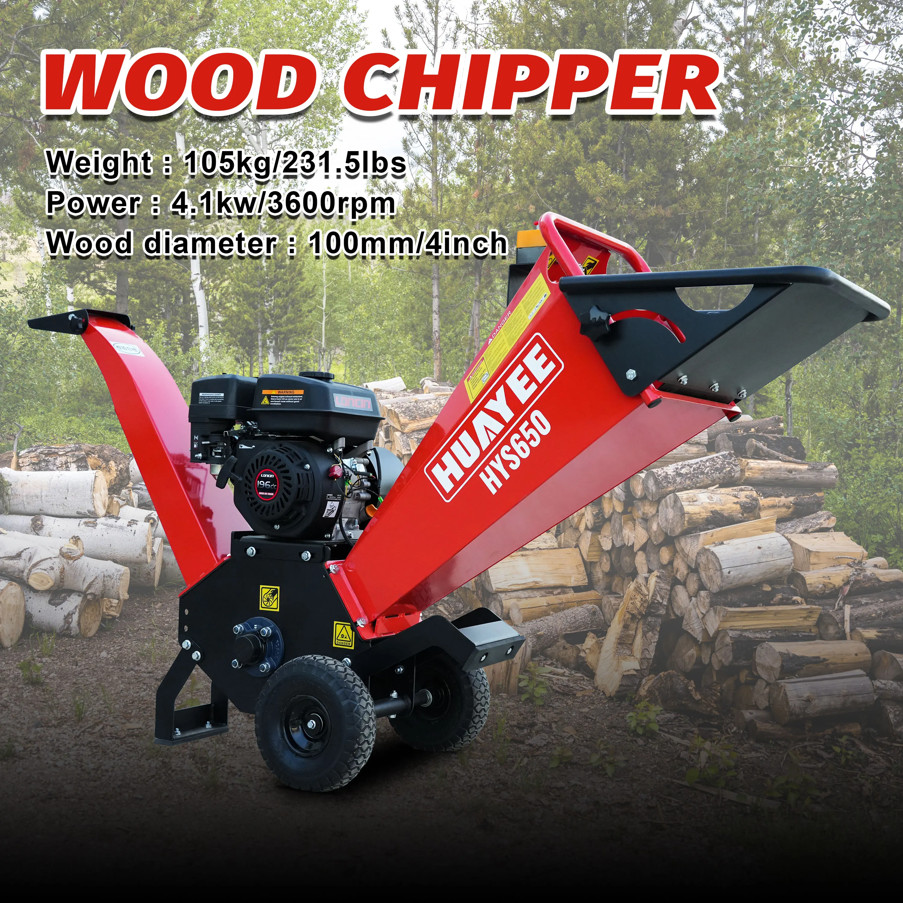 6.5마력 196cc 가솔린 엔진 나무 파쇄기, 나뭇잎 및 가지 분쇄기, 나무 관리 및 조경용 브러시 치퍼