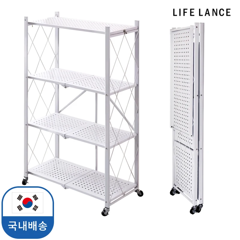 Folding Iron Rack 4 floor Portable Folding Rack 라이프란스 접이식 철제 선반 4단 이동식 철제 프레임 폴딩 선반 LIFE LANCE