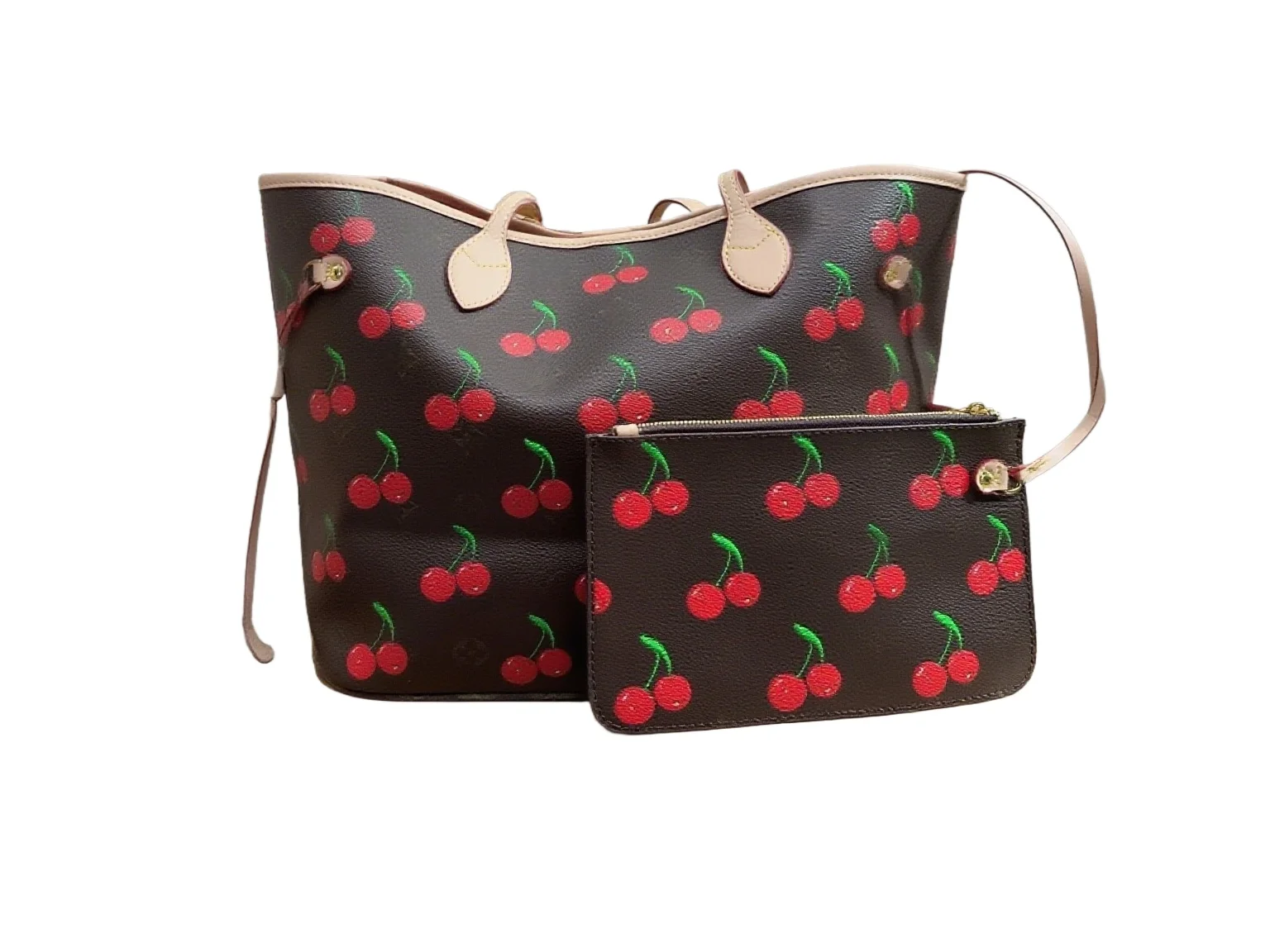 

Cherry Pattern Tote Bag & Pouch Set for Women - Trendy Two - Piece Handbag Set, Ideal for Daily Use & Shopping