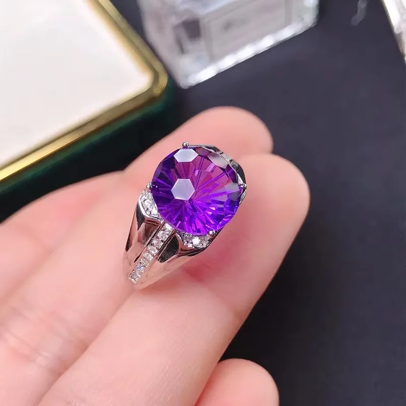 

KJJEAXCMY Fine jewelry 925 sterling silver natural flash amethyst men's ring opening to send boyfriend's birthday party New