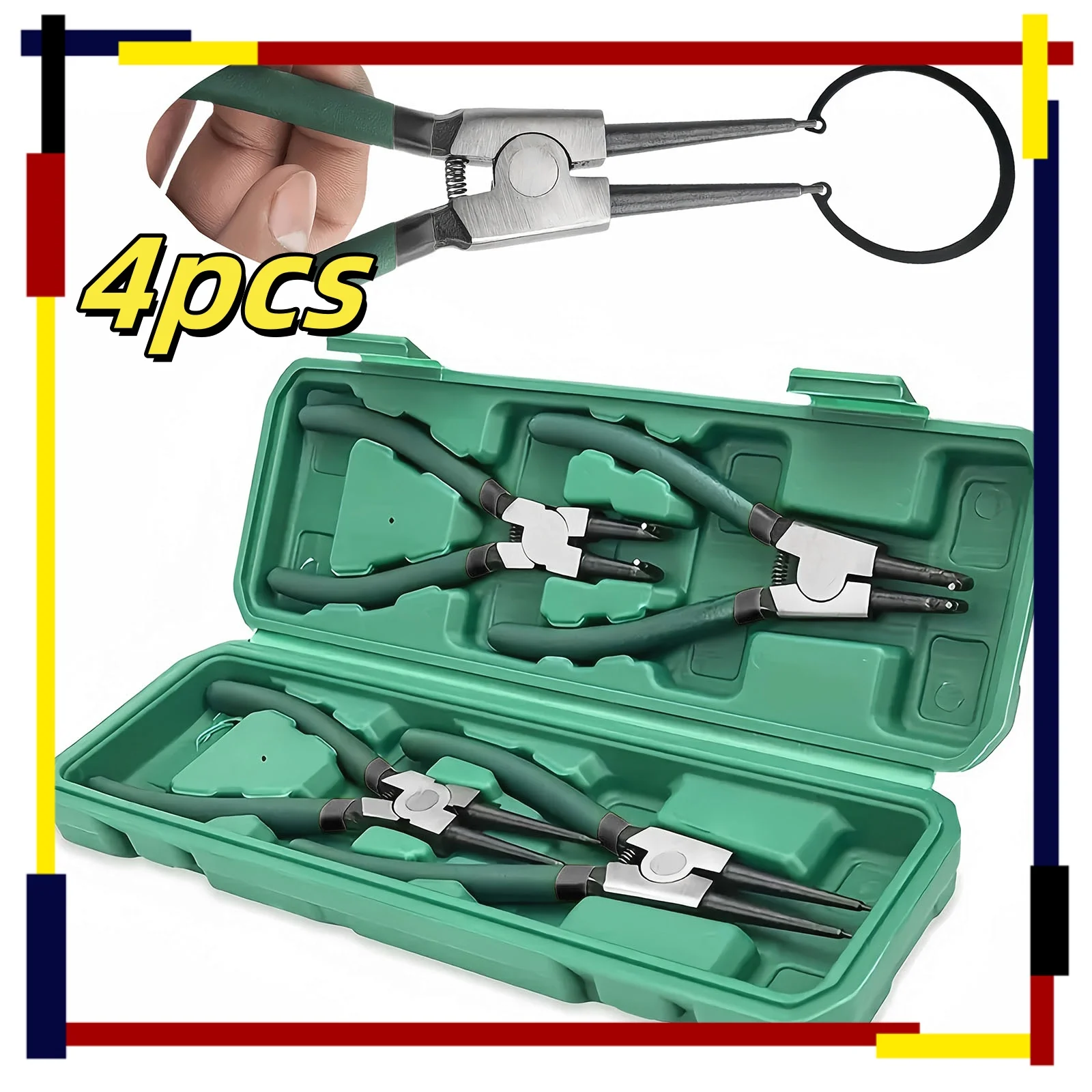 

4 Pieces Snap Ring Pliers Set Straight Bent High Carbon Steel Circlip Pliers 90 degree Circlip Pliers Internal External 7 inch