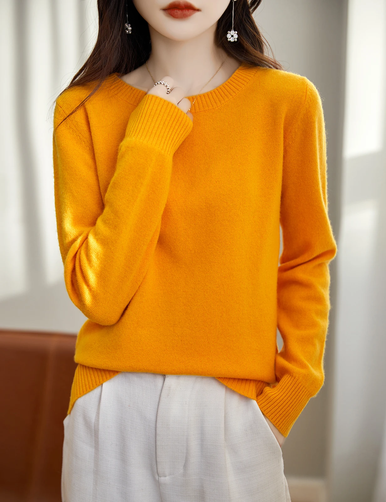 Women's Sweater 100% Merino Wool Pullovers Knitwear 2023 Fall Winter O Neck Sweater for Women Long Sleeve Soft Warm Knit Jumpers