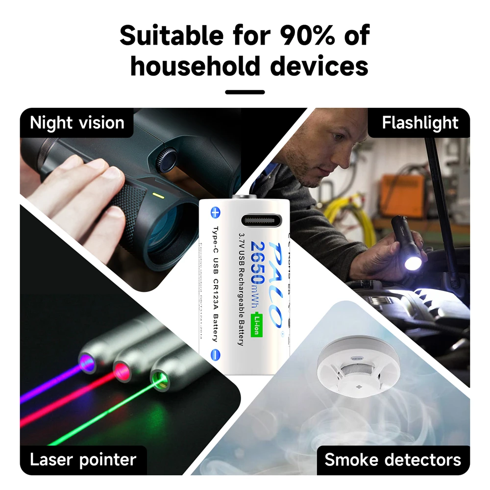 PALO 2-12PCS 3.7V CR123 CR123A Rechargeable Battery Type C USB RCR123 16340 16350 Btteries With USB Cable For Flashlight Camera