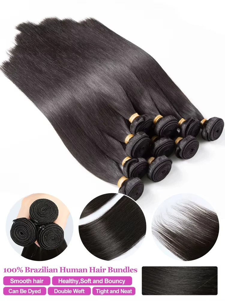กระดูกตรงผมมนุษย์ Bundle 16-32 12A บราซิล Remy ผมสีธรรมชาติ 100% Unprocessed Extension 1/3 ชุด Double Weft