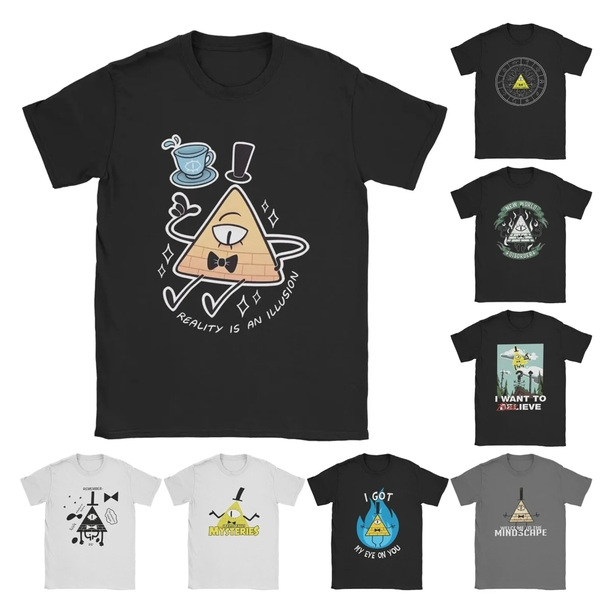 Men\'s Gravity Falls Bill Cipher T Shirt Cotton Tops Leisure Short Sleeve Crewneck Tee Shirt Summer T-Shirts