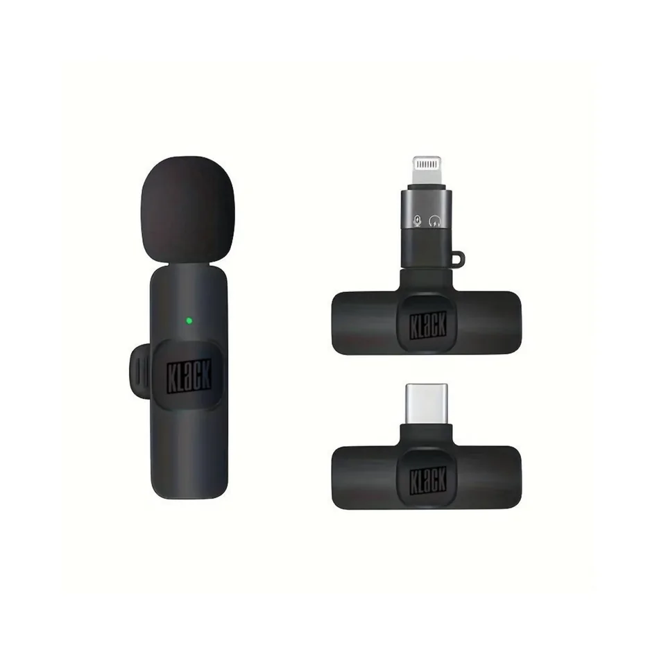 Micrófono de solapa inalámbrico Klack K8, plug & play, alcance hasta 20 m, reducción de ruido, receptor Lightning y USB-C, para videos, entrevistas y transmisiones en vivo 3