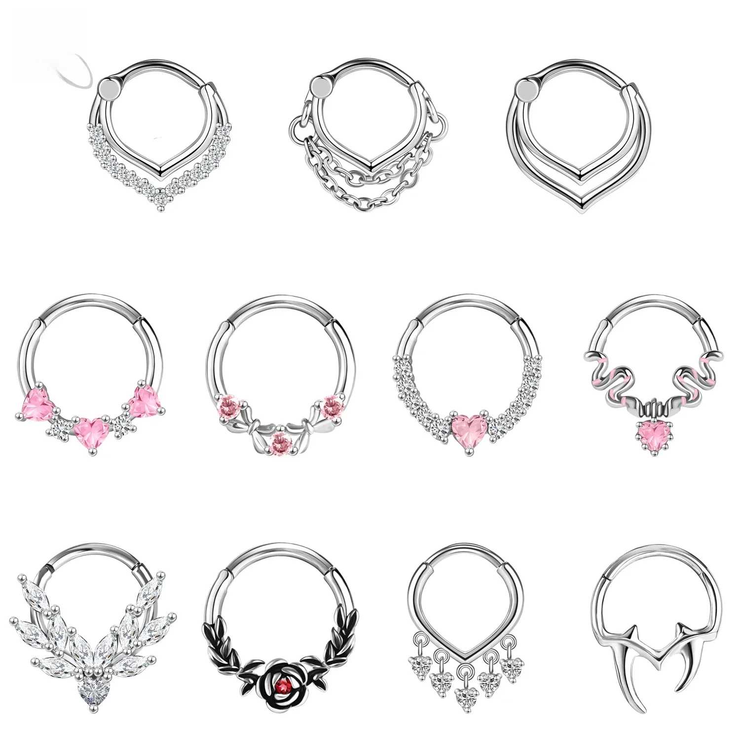 ZS 1PC 16G Pierścionek na nos w kształcie serca Piercing przegrody ze stali nierdzewnej 316L Kolczyk na chrząstkę w kolorze srebrnym Biżuteria do przekłuwania tragus — zdjęcie 2