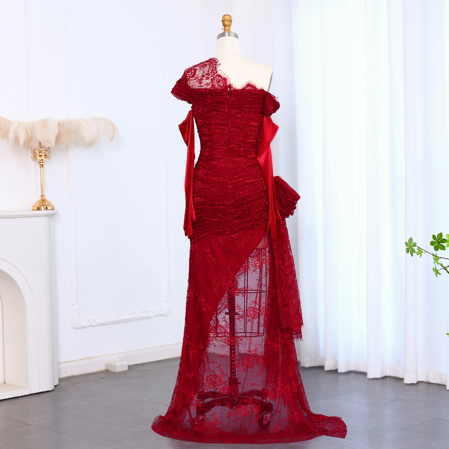 Sharon Said Black Lace Mermaid Evening Dress with Gloves High Slit Women Elegant Wedding Party Prom Dresses SF017 Customized image 6