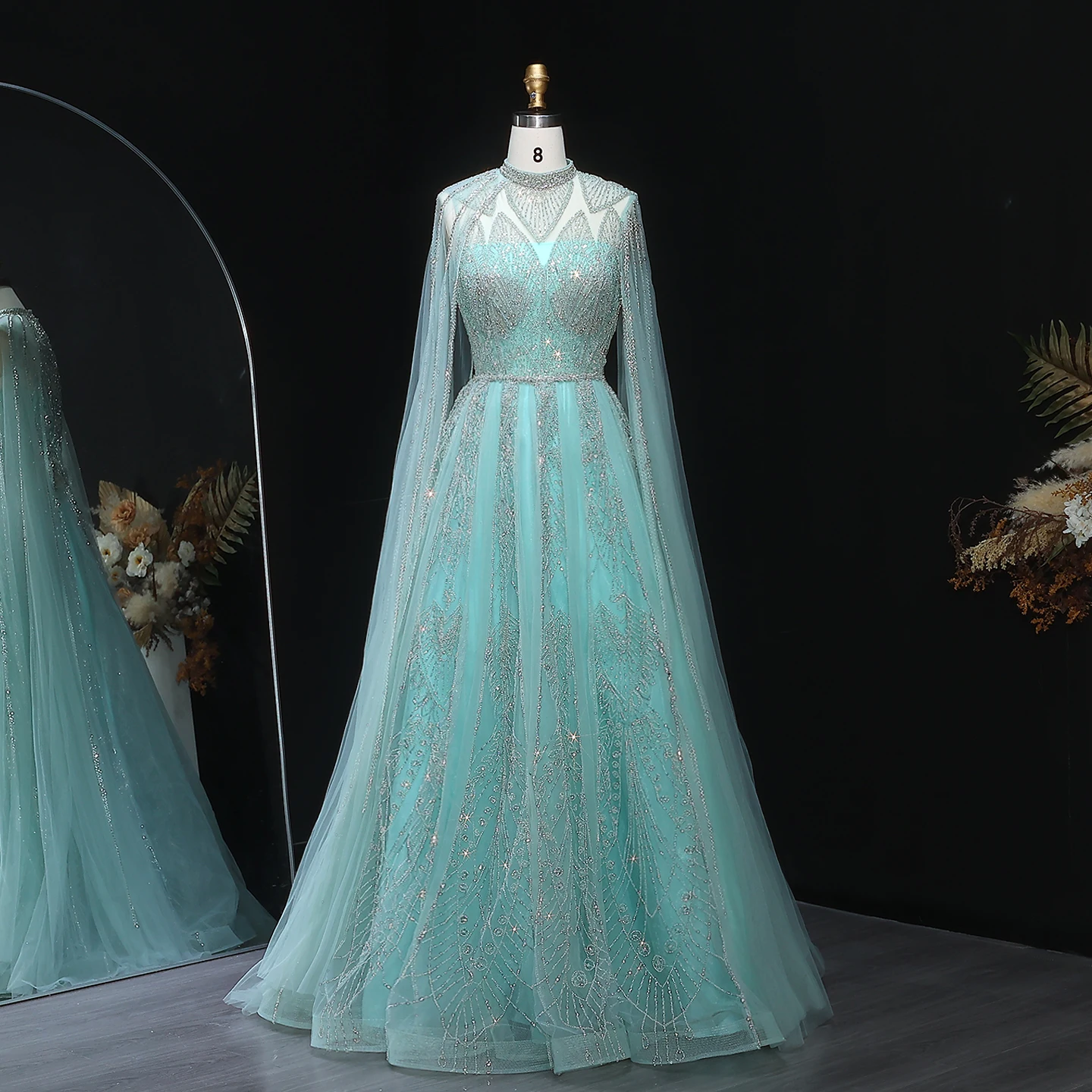 Sharon Said Luxury Dubai Pink Arabic Evening Dress with Cape Sleeves Brown Muslim Women Wedding Party Gowns SS050 Customized image 5