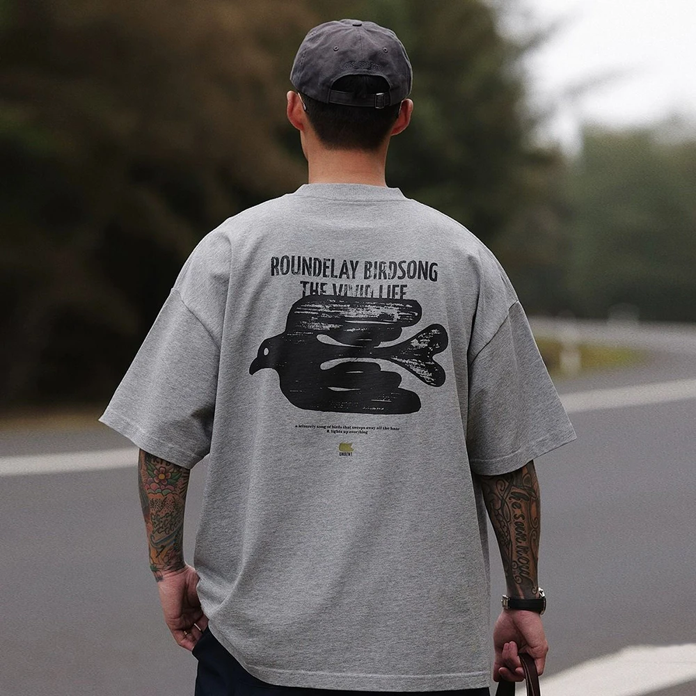 Men Japanese Casual Retro Printed Short-sleeved T-shirt Loose Daily Simple Half-sleeve Pure Cotton Oversized T-shirt Tops Unisex