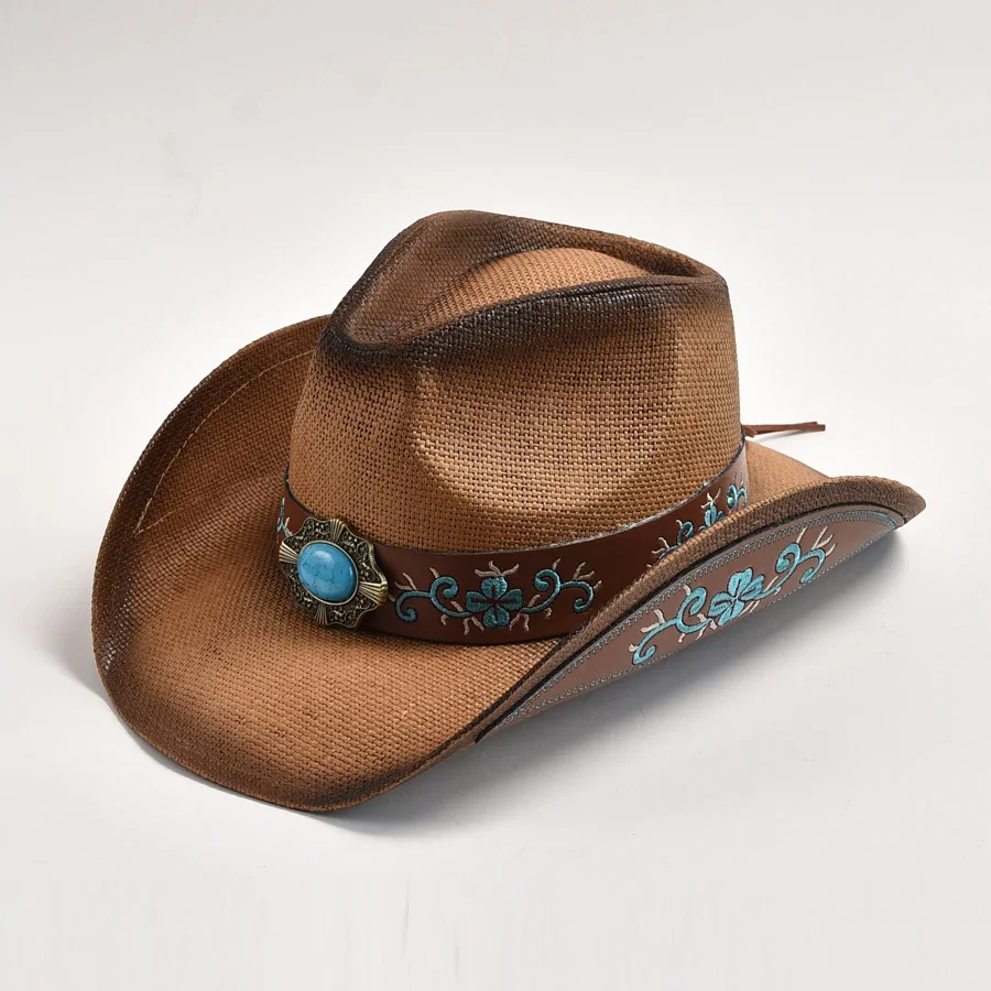 Nowa słomiana zachodnia kapelusz kowbojski letnia podróż na świeżym powietrzu kapelusz przeciwsłoneczny na plażę męskich kobiet w stylu Vintage dżentelmen Lady Cowgirl jazzowy kapelusz — zdjęcie 2