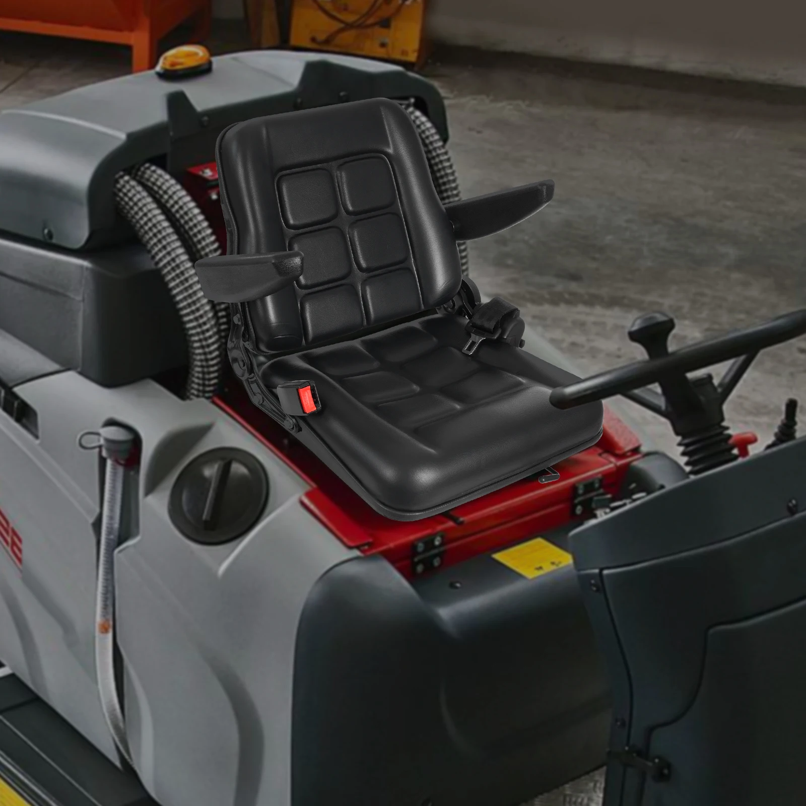 Gabelstaplersitz, Gabelstaplersitz mit Sicherheitsgurt und Armlehne, Traktor-Bagger-Sitz, wasserdichtes PVC-Kunstleder, für Gabelstapler, Traktoren und Baumaschinen