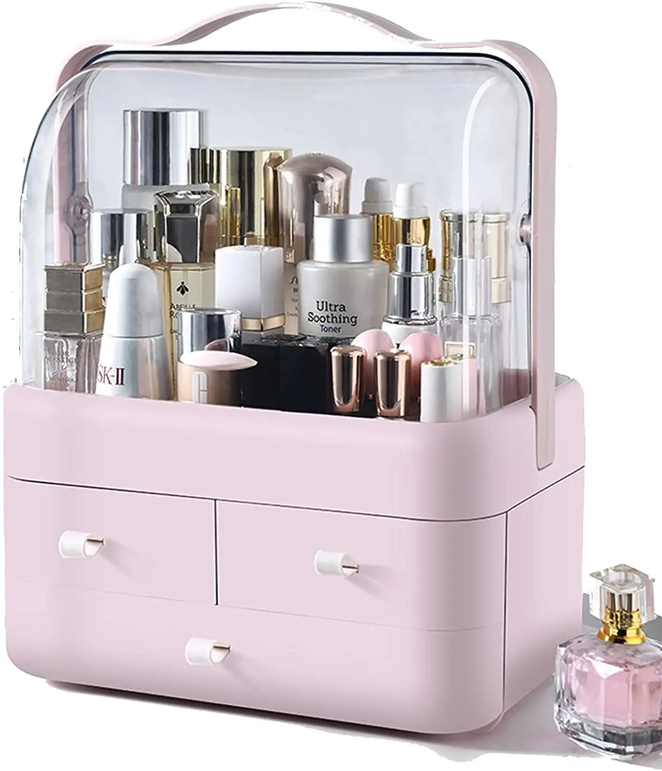 Cosmetic Organizer with Drawer Cosmetic Display Stand High Transparency Acrylic Cover Waterproof Dustproof Portable HandleJewely