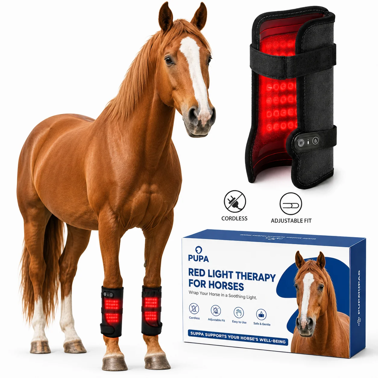 Red Light Therapy for Horses Leg 105 LEDs Cordless Equine Infared Boot Portable Leg Wraps Timer for Performance Recovery