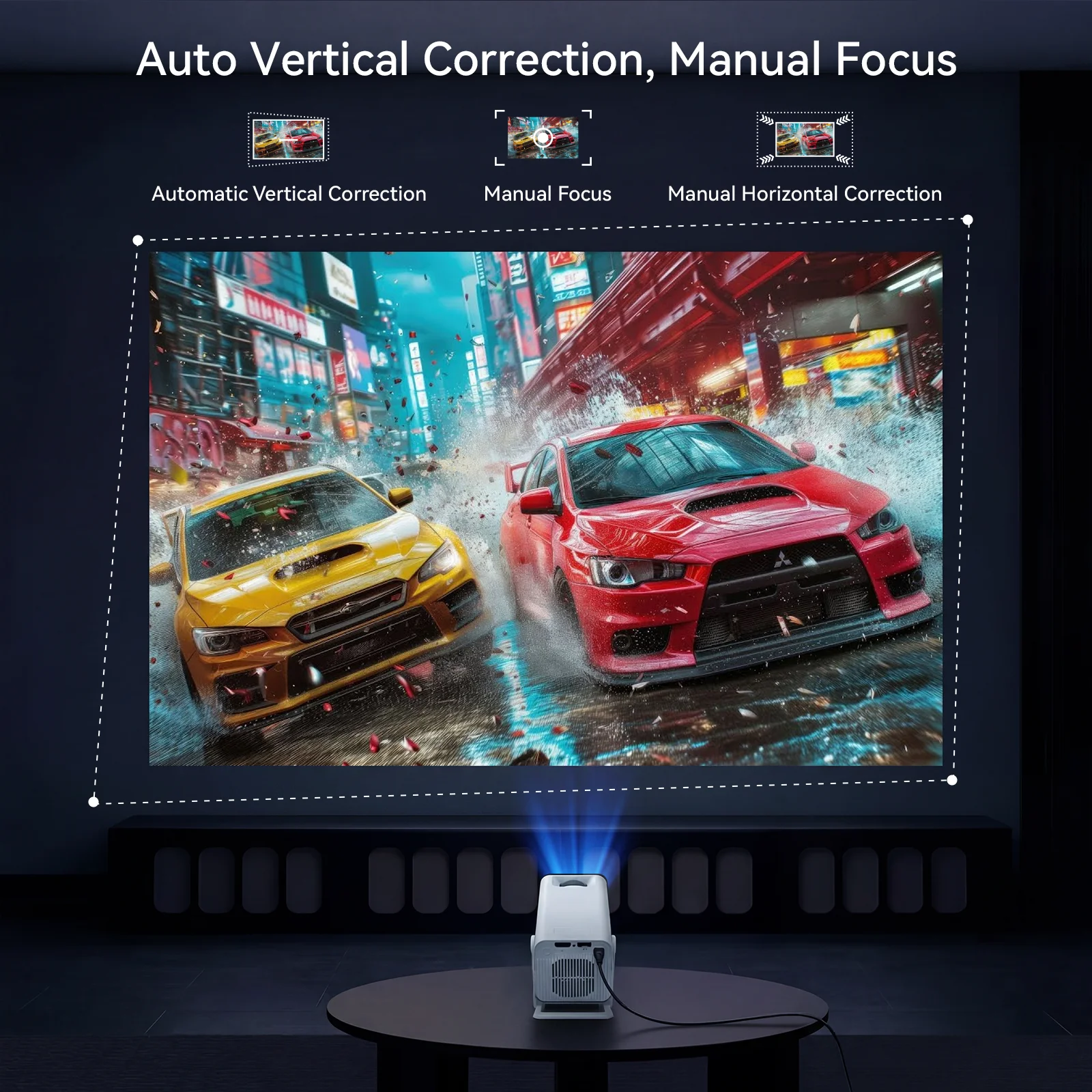 Android 14 Mini Projector 720P Native 4K Ready, Bluetooth 5.0 180° Rotatable Lens, 5G WiFi 6 Portable Wireless Outdoor Home