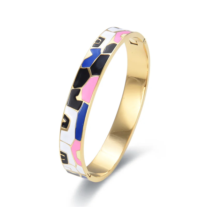 FYSARA Top Selling Fashion Stainless Steel Open Bangle For Women Gold Geometric Colorful Enamel Painted Bracelet Wedding Jewelry