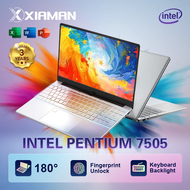 

15,6-дюймовый портативный компьютер Intel Pentium 7505 Windows 11 Pro, двухъядерные ноутбуки, портативный геймерский ноутбук с разблокировкой по отпечатку пальца