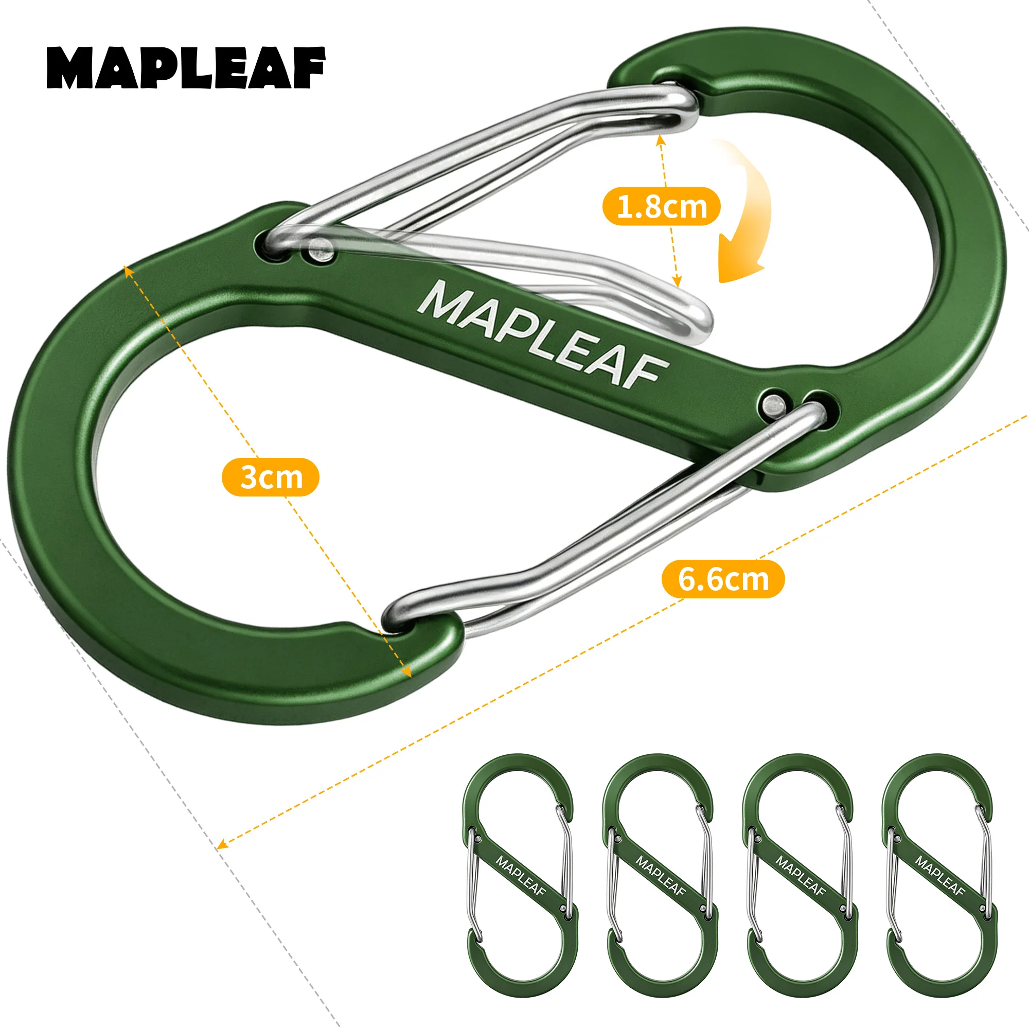 Mosquetão Duplo MAPLEAF S-Biner: Clipe Utilitário para Mochila, Camping, Chaves, Coleira de Cachorro - 8.8g Mini Ultra Leve em Alumínio