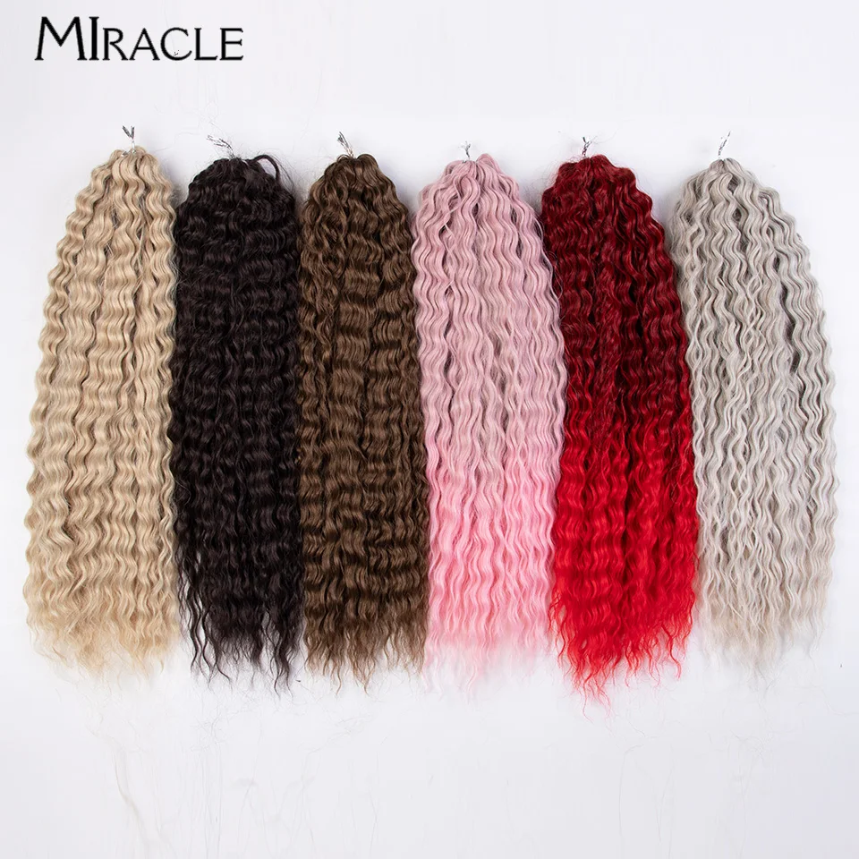 MIRACLE-extensiones de cabello sintético rizado de 24 pulgadas, pelo trenzado de ganchillo, ondulado al agua, degradado, Rubio, rosa, azul, falso