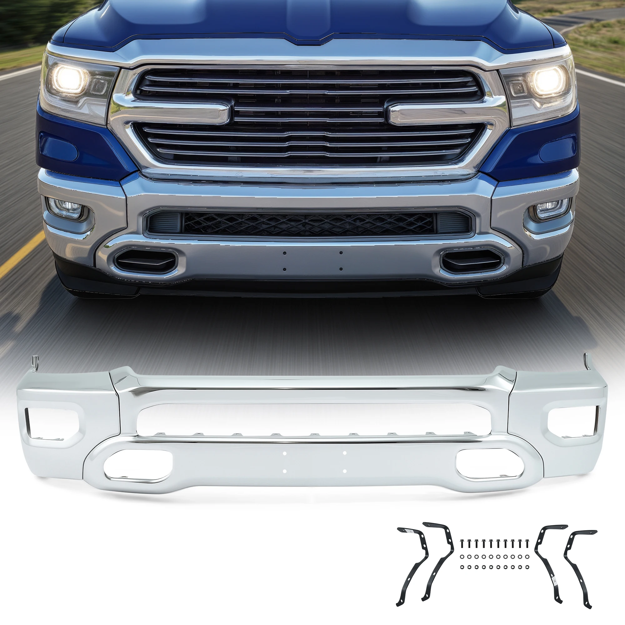 الكروم الصلب غطاء المصد الأمامي قضيب الوجه ل 2019 2020 2021 2022 2023 2024 دودج رام 1500 لاقط سبليت نمط