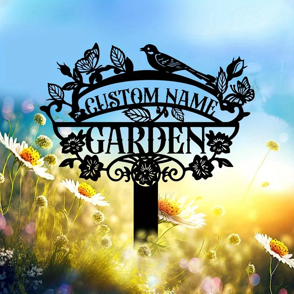 

Custom Floral Metal Garden Sign With Stake Personalized Lawn Marker Heat Resistant Outdoor Yard Decor Ideal Garden Gift