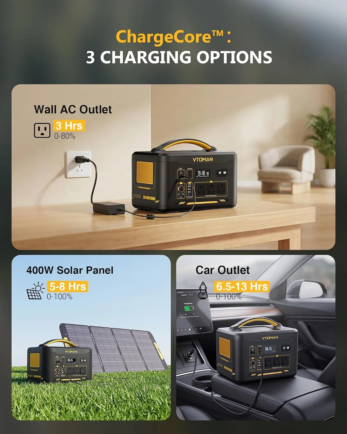 VTOMAN Jump1800 Large 1408Wh Portable Power Station with 200W Solar Panel 1408Wh LiFePO4 Battery Solar Generator, PD 100W Type-C, Capacity Expandable for Camping, Home Backup