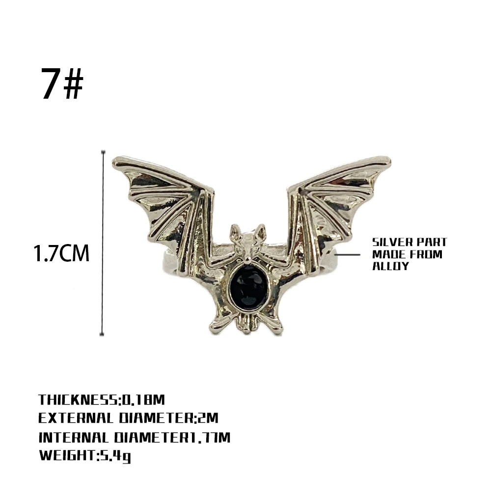 Halloween Bat Ring Gothic Vampire Wings Jewelry for Men & Women Trendy Skull Ring Punk Accessory Black Sterling Silver Ring Spoo