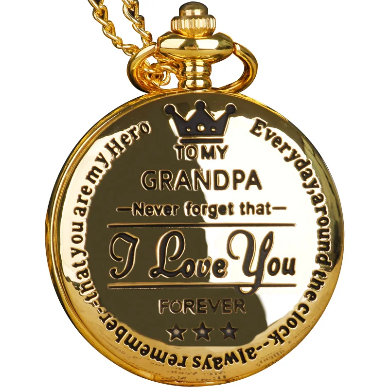 

Retro Gold "To My Grandpa" Sculpture Design Quartz Pocket Watch Collection Necklace Pendant 80cm Chain Art Collection