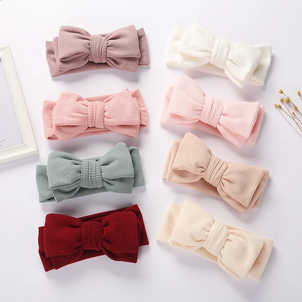 Turban côtelé solide, bandeau avec nœud papillon, fait à la main, à la mode, couvre-chef pour enfants, Double couche, accessoires pour tout-petits