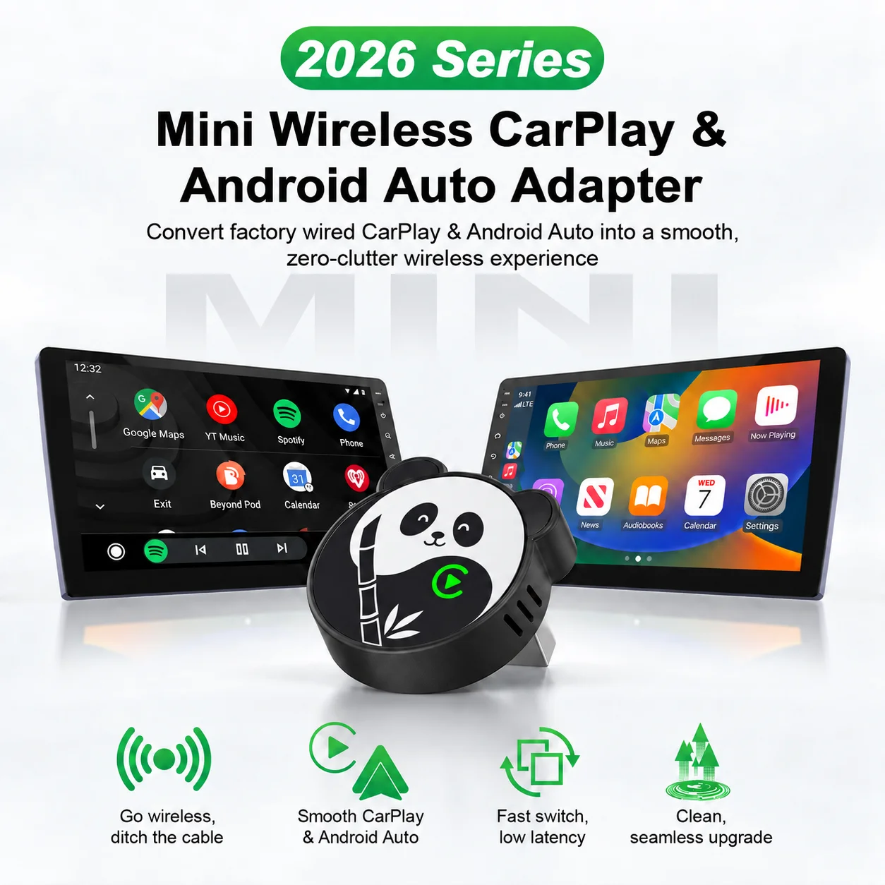 New Upgrade 2in1 Wireless CarPlay Mirror Link Adapter Plug & Play Instant Wired to Wireless Converter for OEM Wired CarPlay Cars