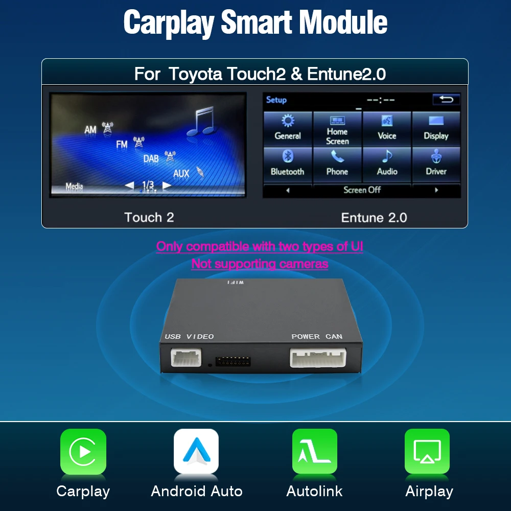 AUTOTOP Draadloze CarPlay Android Auto voor Toyota Touch2 Entune 2.0 Tundra Corolla Highlander Tundra Sienna Prius Yaris Camry