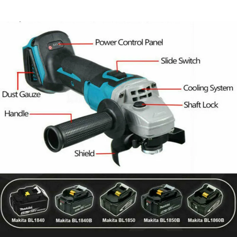 Rebarbadora de impacto sem fio para Makita, Polidora sem escova, Bateria 18V, Ferramentas elétricas domésticas, Máquina de corte, 125mm, 100mm