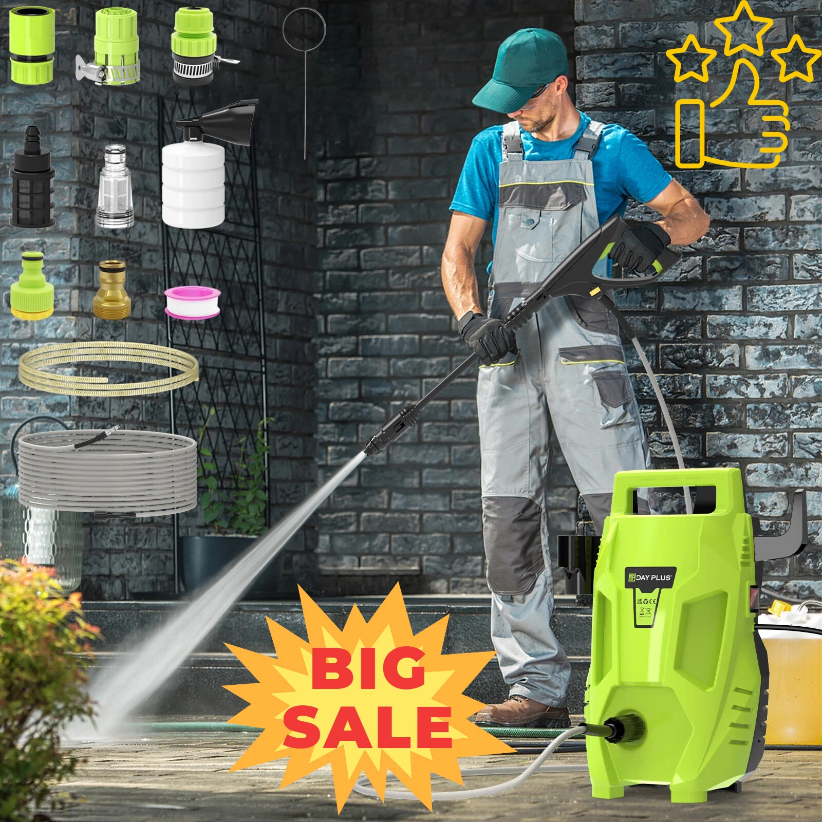 Elektrische Hochdruckwaschmaschine 2300W, 2050PSI 1.6GPM, mit 1-180 ° verstellbarer Düse & Waschmitteltank - Für Auto, Terrasse, Garten
