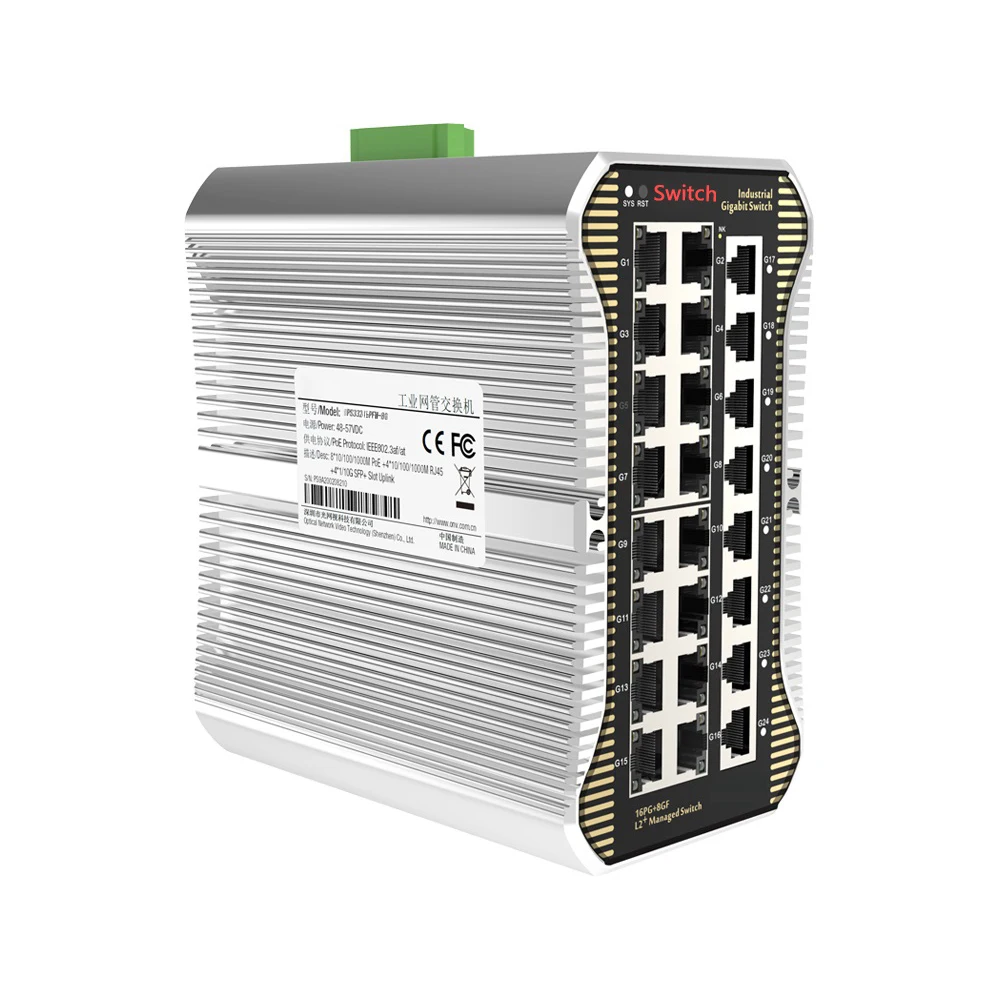 Gigabit 24 Port L2+ Managed Industrial PoE Switch 16 PoE port+8 RJ45(VTS) Power Supply 240W VLAN Isolation