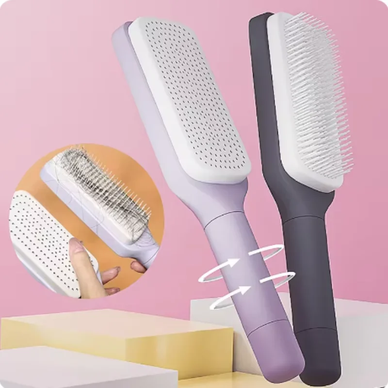 202419 -Samoczyszcząca szczotka do włosów damska szczotka do włosów czyszczenie jednym przyciskiem wypadanie włosów poduszka powietrzna grzebień do masażu skóry głowy antystatyczna szczotka do włosów — zdjęcie 2