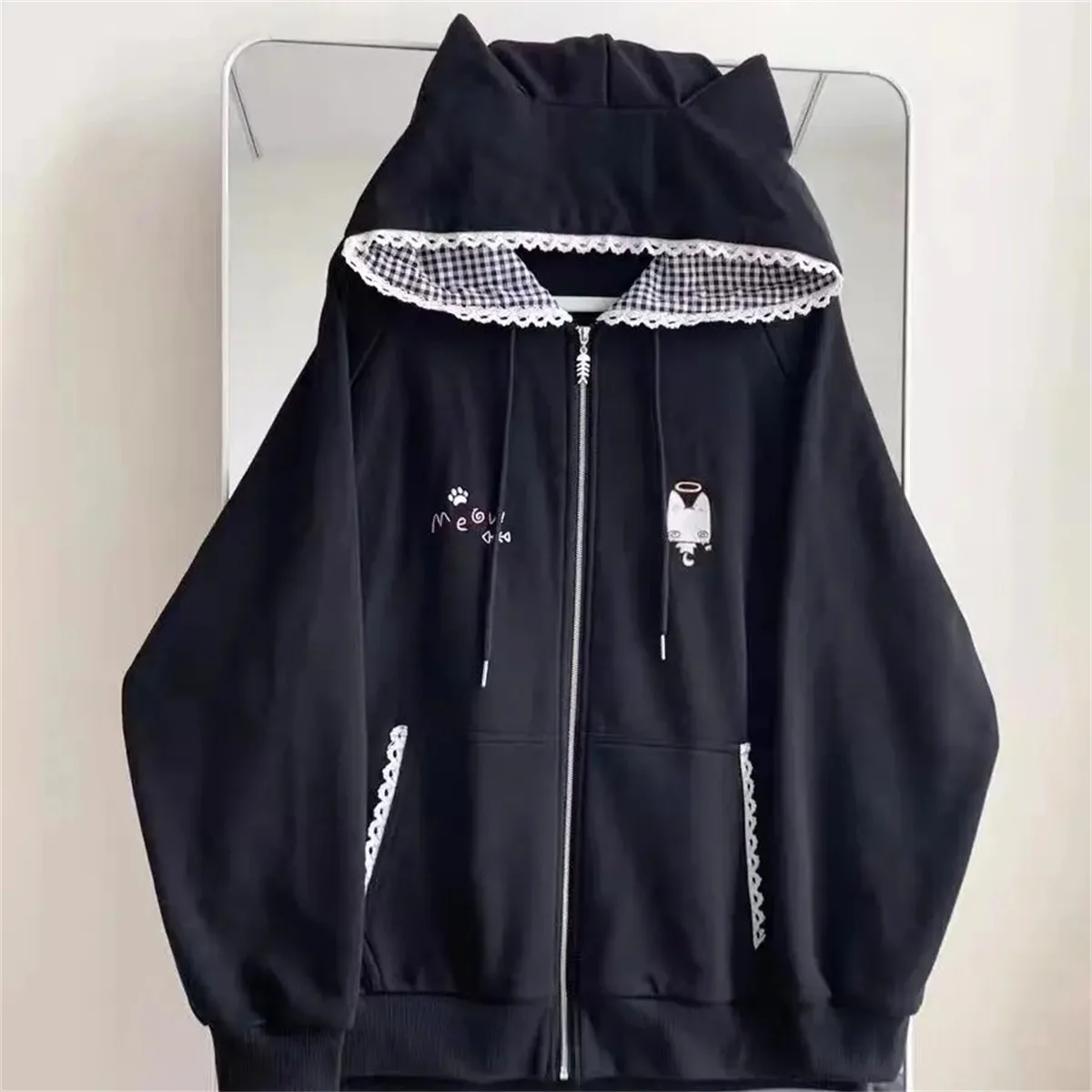 Katzenohren-Kapuzenpullover Jacken Damenbekleidung Langarm Reißverschluss Cartoon-Jacke Lässige Mode Koreanischer Y2k Hoodie Mäntel – Detail 9