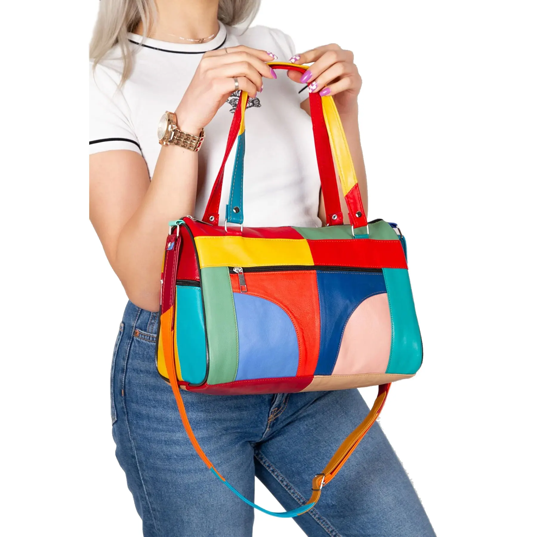 Lederax-Bolso de mano y hombro con cinco compartimentos para mujer, de cuero genuino, LD332