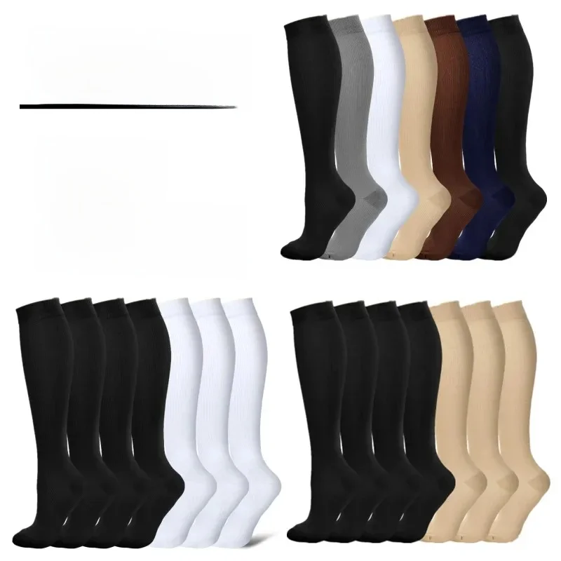 AliExpress moda socmark 3/7 Pairs Compression Socks Medical Varicose Veins Swollen Calves Solid Color Sports Socks Elastic Outdoor Marathon Cycling Golf