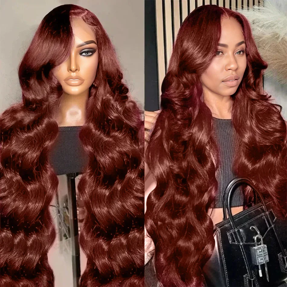 

260% Density Reddish Brown Curly Lace Frontal Wigs 14x4 13x6 Lace Frontal Human Hair Wigs Body Wave Colored Wigs For Black Women