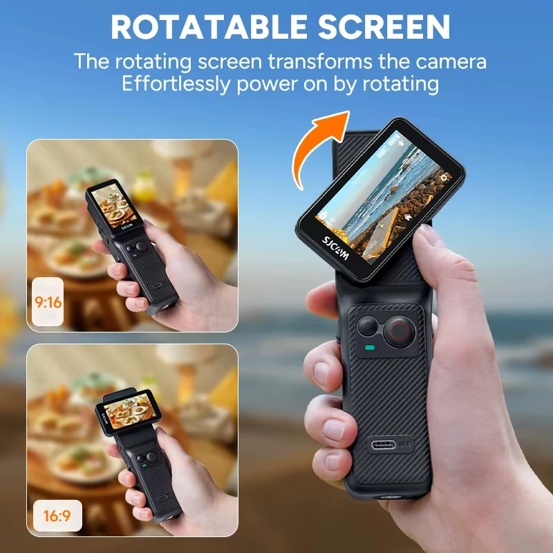 C400 with soft HD Screen protector,SJCAM Portable 4K Handheld Camera,long battery with rotating Screen