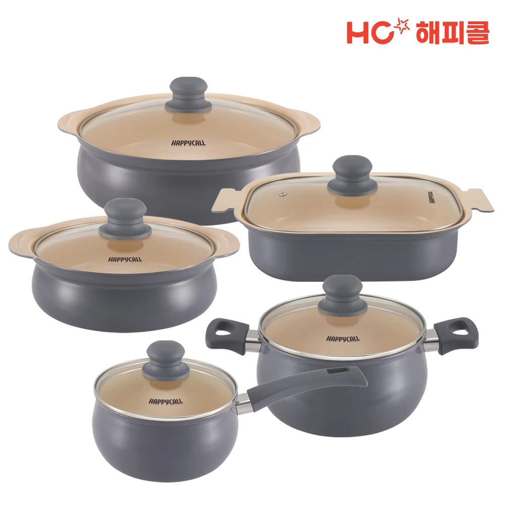 HC Happy Call Eco-Friendly Ceramic Coated Ari IH Induction Pot 5 kinds set (1 hand 18 + 2 hands 20 + table pot 2024 + square fan 23)