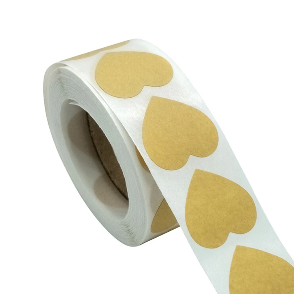 500pcs/roll Heart Shape Blank Brown Kraft Paper Adhesive Labels Handmade Tags Envelope Paper Baking Dessert Cake Sticker
