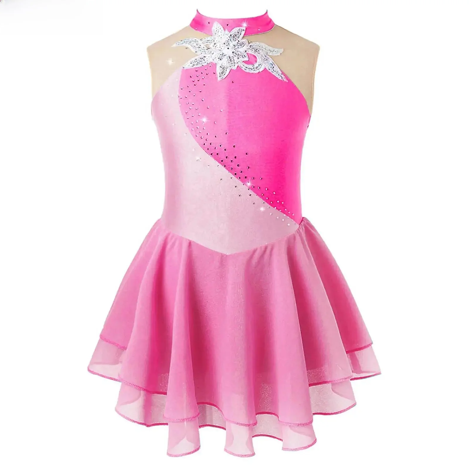 Adolescentes filles sans manches patinage artistique justaucorps robe brillant strass paillettes patinage à roulettes Ballet danse gymnastique vêtements