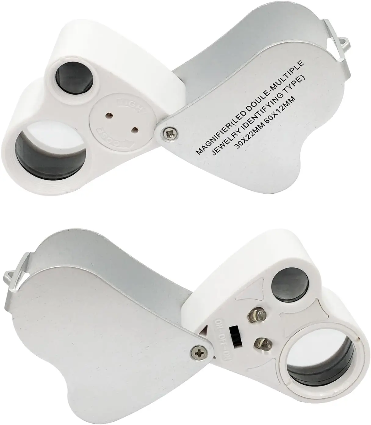 YasumaiDC 30X 60X Loop Magnifier Jewelers Double Eye Loupe Dual Lens Illuminated Glass Jewelry Magnifying with LED UV Light 2in1