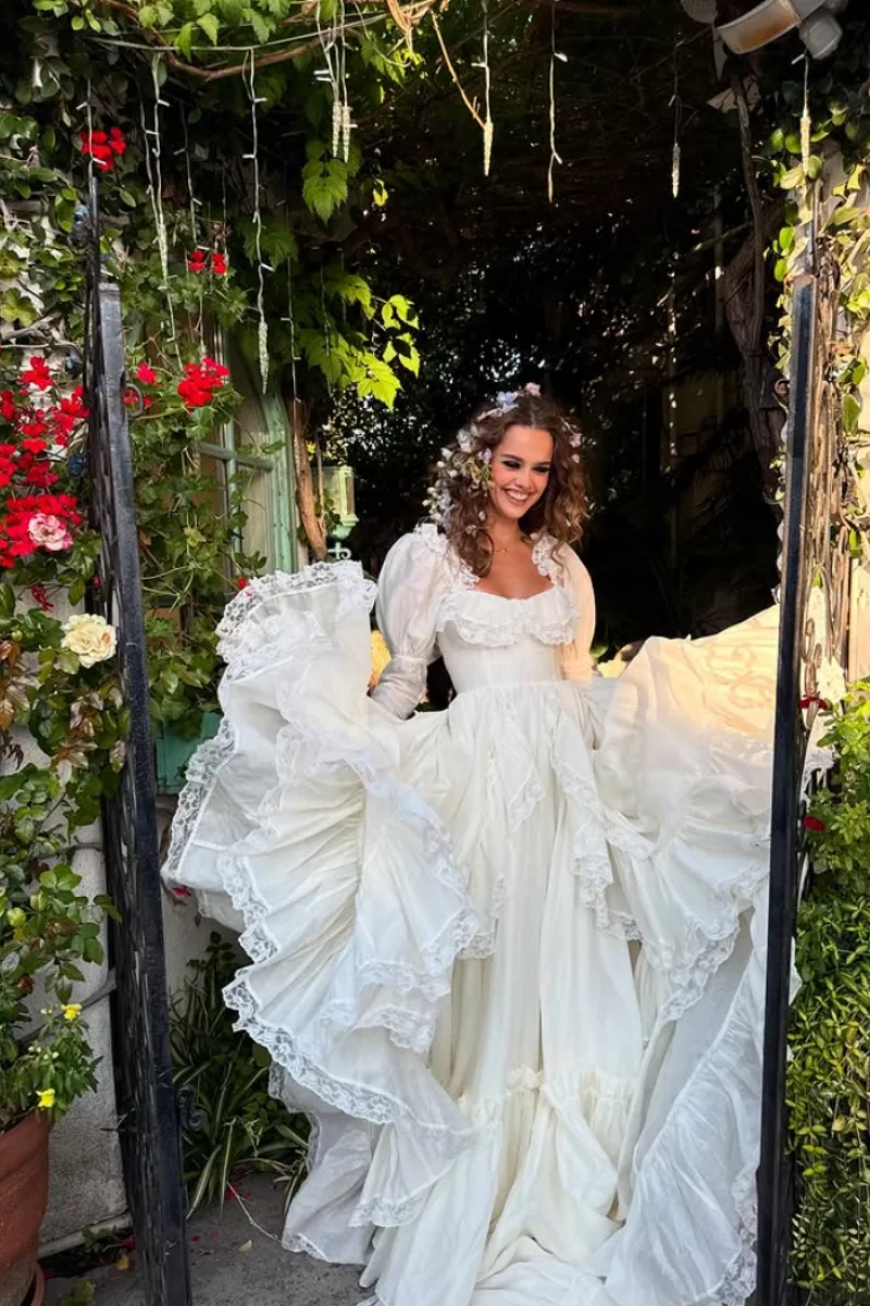 Jessica Zoete Prinses Avondjurken Lange Mouwen Witte Galajurken Kant Multi-layer Party Vestidos De Gala Aangepast