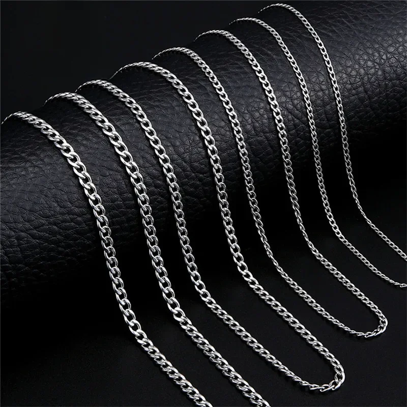 Collier Punk en acier inoxydable pour hommes et femmes, taille 2-7mm, chaîne à maillons cubains, couleur argent, bijoux masculins, cadeaux pour garçon hip hop