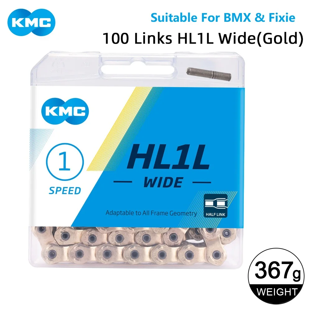 KMC سرعة واحدة ​ ​ سلسلة فضية/ذهبية HL1L-W/K1-W /K1SL-W/Z1eHX-N 100/1120L EBike/City/BMX/Fixie Bike سلسلة دراجة واحدة ذات سرعة واحدة