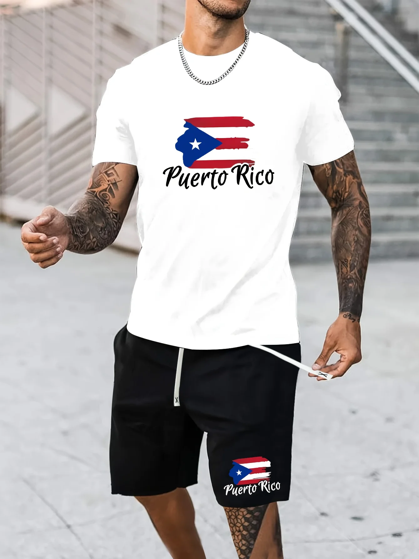 American Flag Men's Short Sleeve Shorts 2 Fashionable Versatile Outfits Casual Short Sleeve T-Shirt and Simple Shorts Set Summer