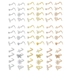 8Pcs/Set Nose Studs Rings For Women 18G 20G Corkscrew L Shaped Nose Screw Studs Nose Rings Studs Surgical Steel Nostril Nose Pie